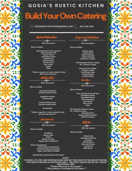Gosia's Rustic Kitchen catering menu